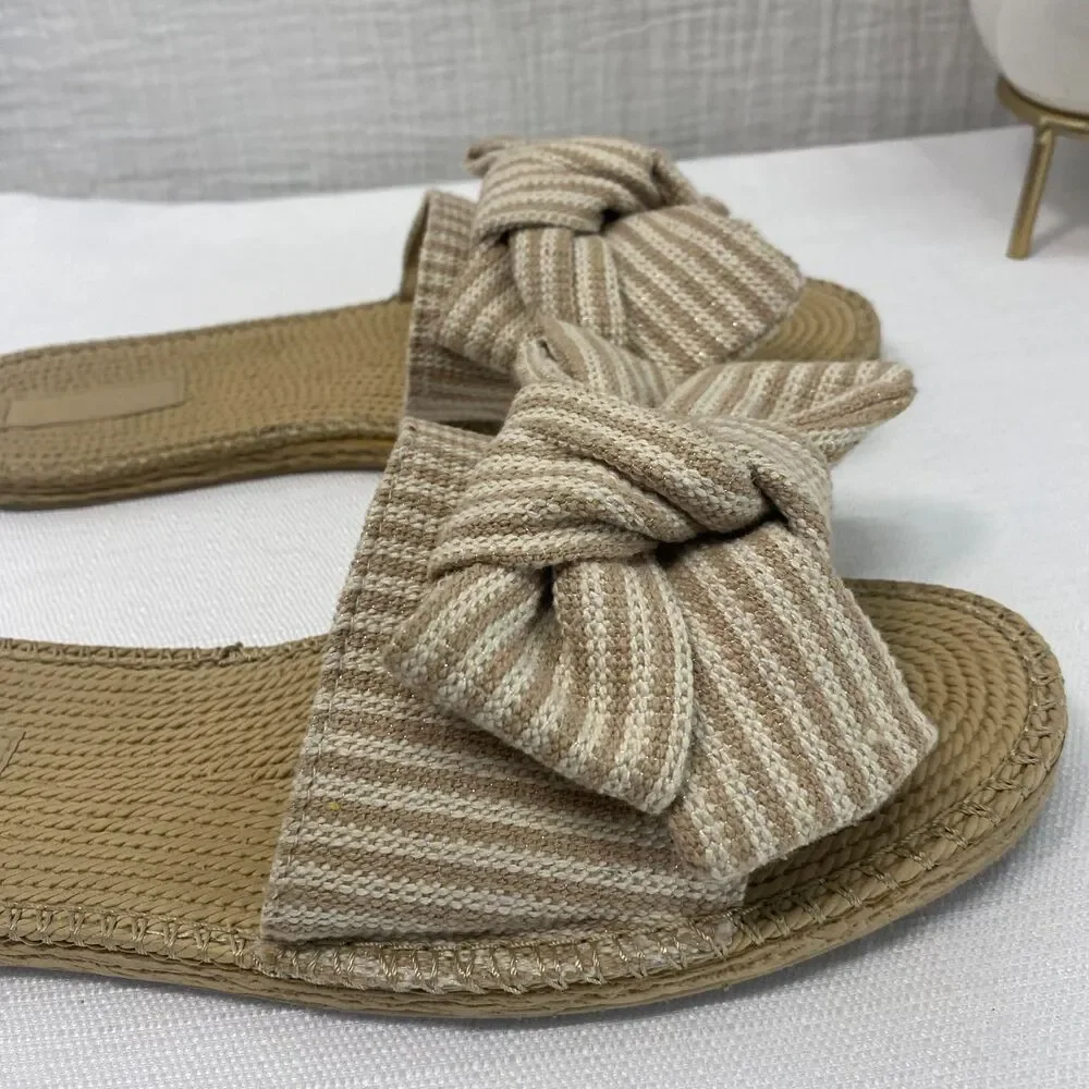 Aldo Espadrilles Slide Flat Sandals Women's Sz US 10 Beige Striped Boho Travel